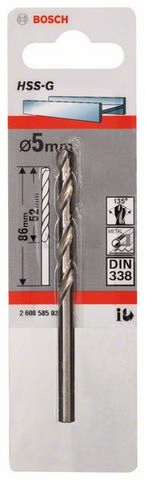 Obrázek produktu Vrták do kovu 5,0mm HSS-G DIN338 Bosch 2.608.585.922 0