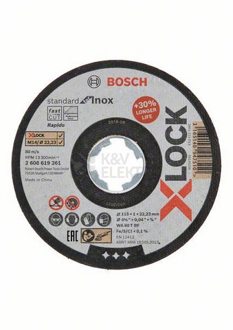 Obrázek produktu Řezný kotouč na nerez 115x1x22,23mm Bosch Standard for Inox X-LOCK 2.608.619.261 2