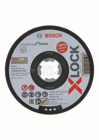 Obrázek produktu Řezný kotouč na nerez 115x1,6x22,23mm Bosch Standard for Inox X-LOCK 2.608.619.362 1