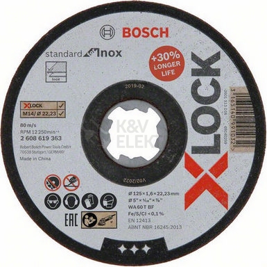 Obrázek produktu Řezný kotouč na nerez 125x1,6x22,23mm Bosch Standard for Inox X-LOCK 2.608.619.363 1