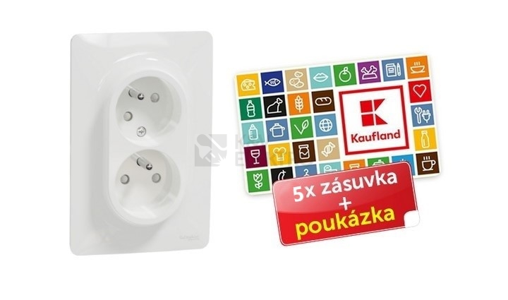 Obrázek produktu Schneider Electric Nová Unica dvojzásuvka bílá balení 5ks + poukázka 100 Kč NU206518X5 0