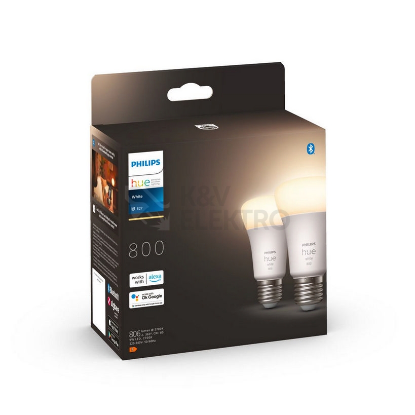 Obrázek produktu LED žárovka E27 Philips Hue 2ks 9W (60W) teplá bílá (2700K) stmívatelná 3