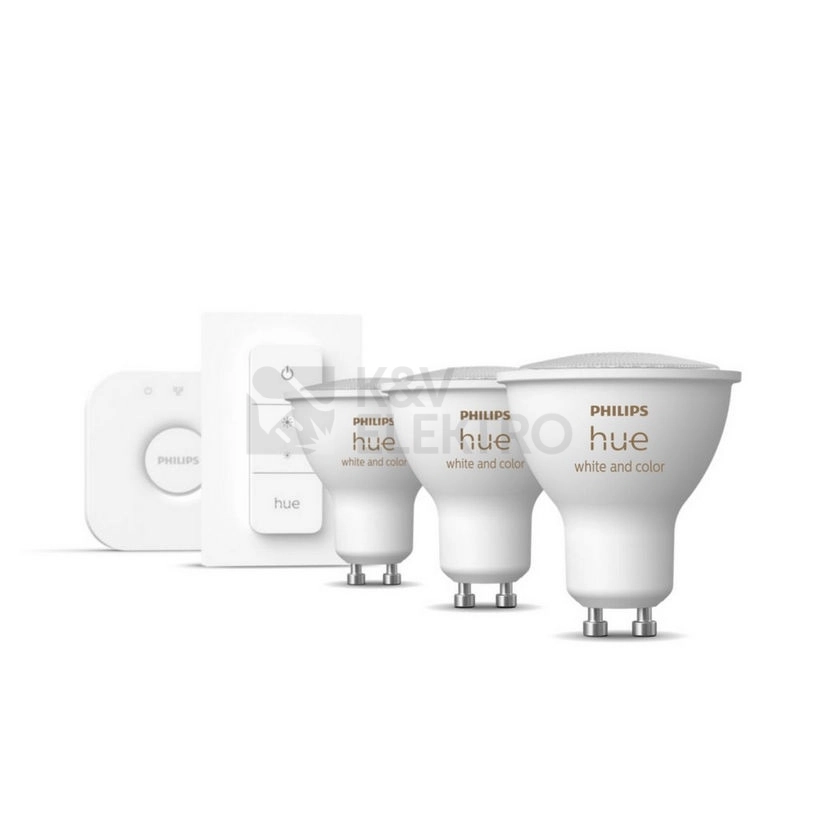 Obrázek produktu Propojovací zařízení Philips Hue BRIDGE a 3 ks LED žárovek GU10 4,3W (50W) White and Color Ambiance (2000-6500K/RGB) stmívatelné 1