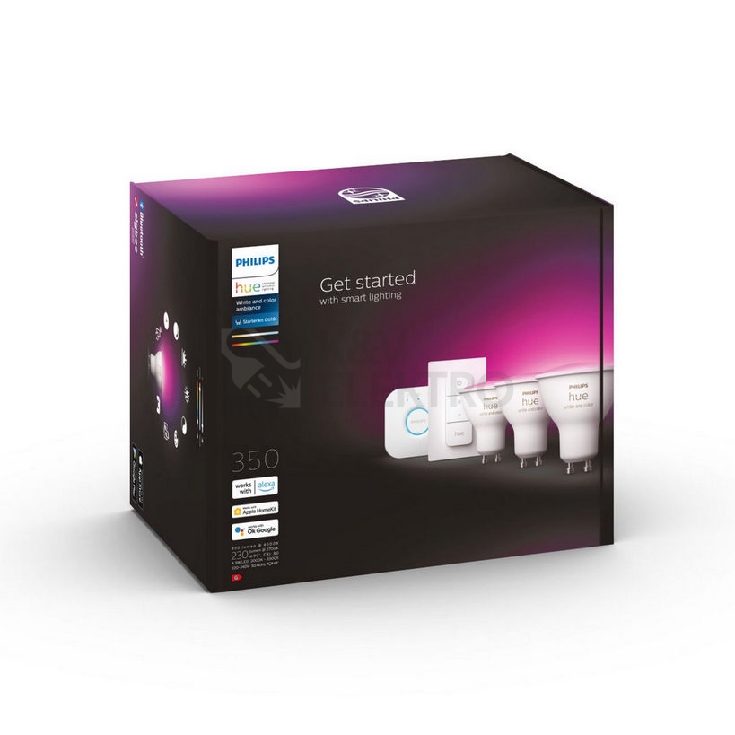 Obrázek produktu Propojovací zařízení Philips Hue BRIDGE a 3 ks LED žárovek GU10 4,3W (50W) White and Color Ambiance (2000-6500K/RGB) stmívatelné 4