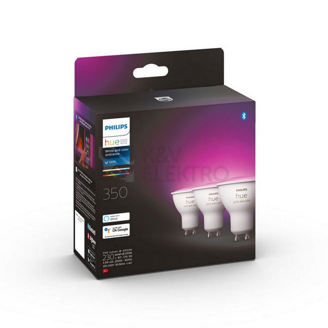 Obrázek produktu LED žárovka GU10 Philips Hue 3ks 4,3W (50W) White and Color Ambiance (2000-6500K/RGB) stmívatelná 4