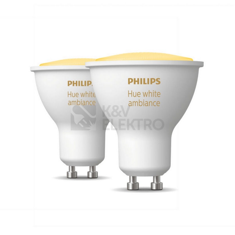 Obrázek produktu LED žárovka GU10 Philips Hue 2ks 4,3W (50W) White Ambiance (2200-6500K) stmívatelná 0