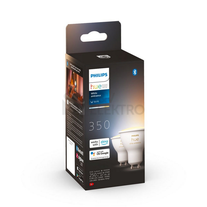Obrázek produktu LED žárovka GU10 Philips Hue 2ks 4,3W (50W) White Ambiance (2200-6500K) stmívatelná 4