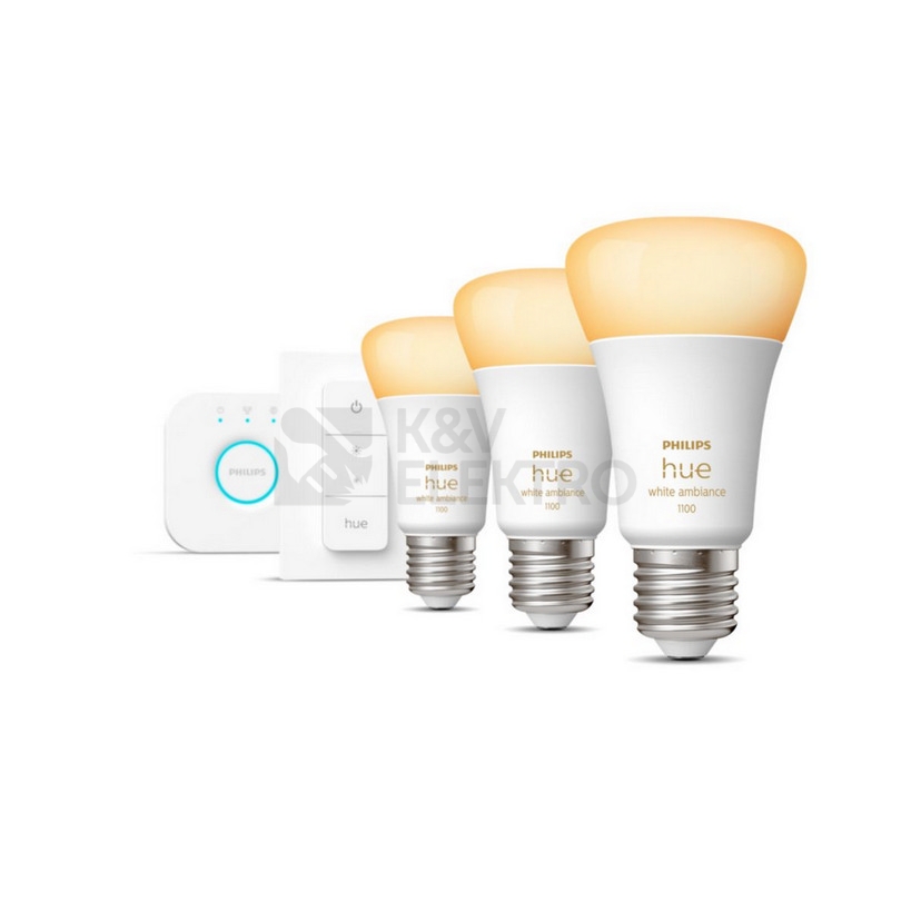 Obrázek produktu Propojovací zařízení Philips Hue BRIDGE a 3 ks LED žárovek E27 8W (75W) White Ambiance (2200-6500K) stmívatelné 0