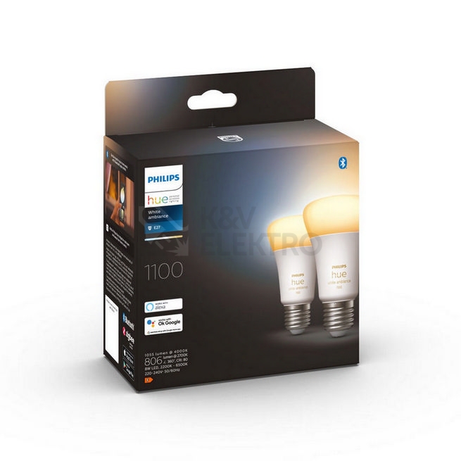 Obrázek produktu LED žárovka E27 Philips Hue 2ks 8W (75W) White Ambiance (2200-6500K) stmívatelná 3