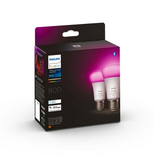 LED žárovka E27 Philips Hue 2ks 6,5W (60W) White and Color Ambiance (2000-6500K/RGB) stmívatelná
