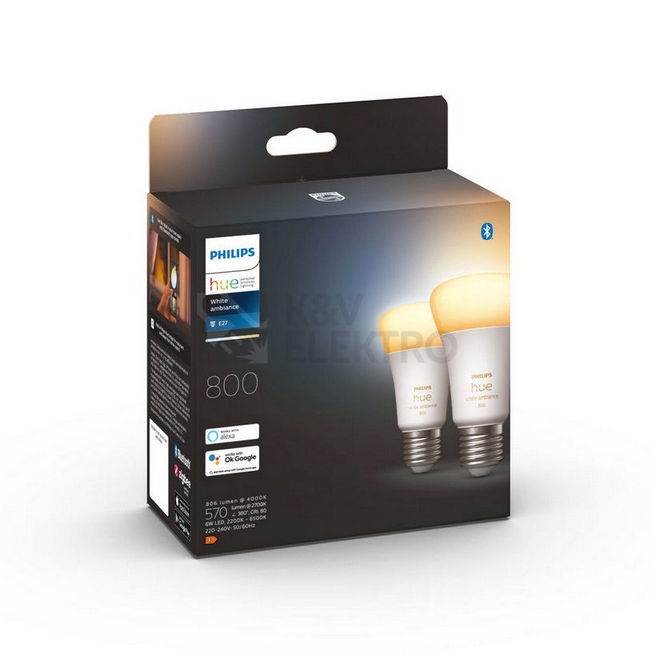 Obrázek produktu LED žárovka E27 Philips Hue 2ks 6W (60W) White Ambiance (2200-6500K) stmívatelná 3