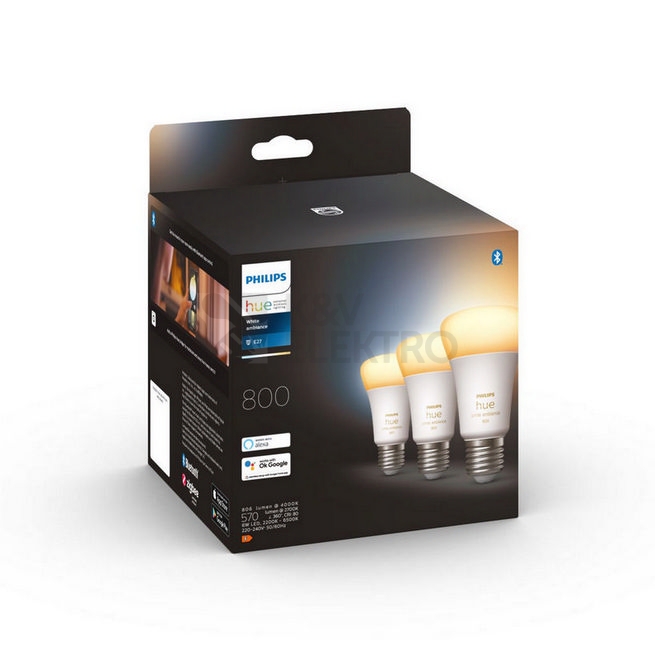 Obrázek produktu LED žárovka E27 Philips Hue 3ks 6W (60W) White Ambiance (2200-6500K) stmívatelná 3