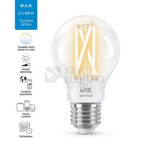 Obrázek produktu Chytrá LED žárovka E27 WiZ Filament A60 8W (60W) 2700-6500K WiFi stmívatelná 1