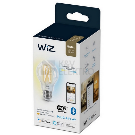 Obrázek produktu Chytrá LED žárovka E27 WiZ Filament A60 8W (60W) 2700-6500K WiFi stmívatelná 2