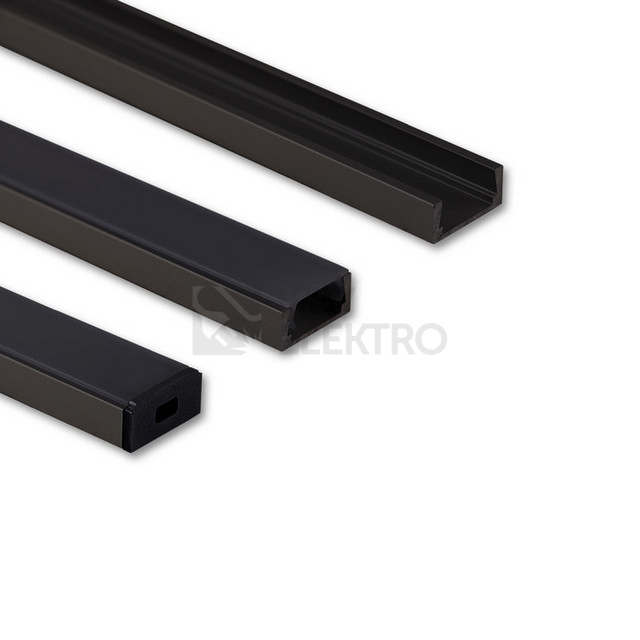 Obrázek produktu Přisazený hliníkový profil černý PG2 16x8mm s černým difuzorem 2m McLED ML-761.023.74.2 0