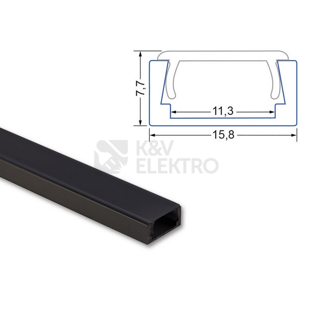 Obrázek produktu Přisazený hliníkový profil černý PG2 16x8mm s černým difuzorem 2m McLED ML-761.023.74.2 3