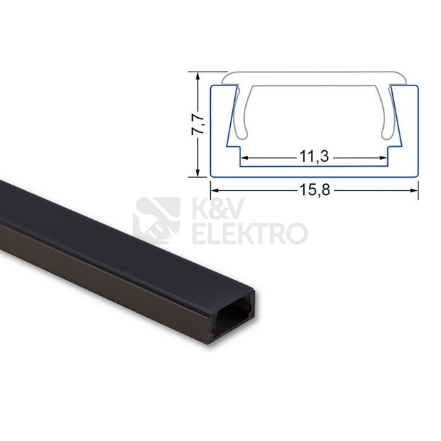 Obrázek produktu Přisazený hliníkový profil černý PG2 16x8mm s černým difuzorem 2m McLED ML-761.023.74.2 4