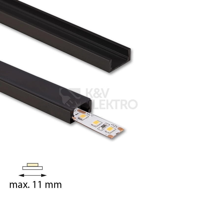 Obrázek produktu Přisazený hliníkový profil černý PG2 16x8mm s černým difuzorem 2m McLED ML-761.023.74.2 5