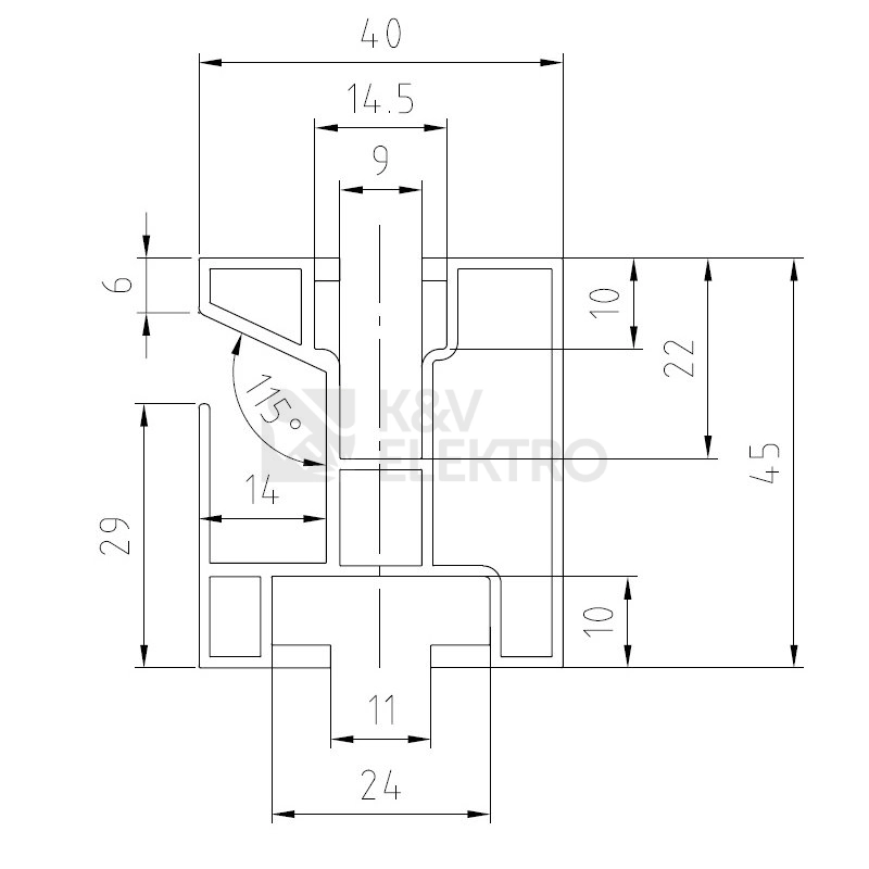 Obrázek produktu Hliníkový H profil 40x45mm nosník solárních panelů HNP1 délka 3,15m 1