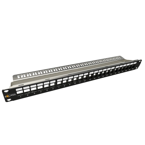 Patch panel Solarix SX24M-0-STP-BK-UNI-N 24 portů 1U neosazený s vyvazovací lištou