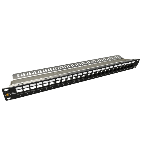 Patch panel Solarix SX24M-0-STP-BK-UNI-N 24 portů 1U neosazený s vyvazovací lištou
