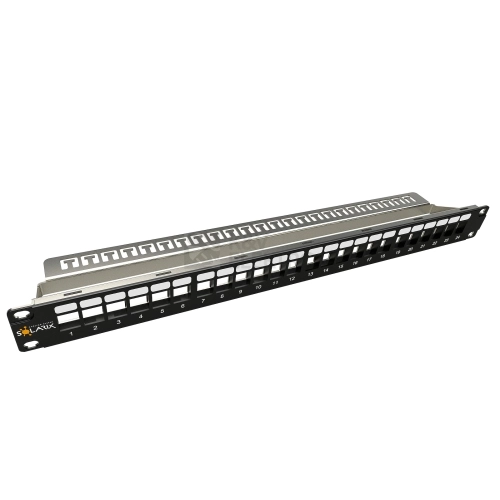  Patch panel Solarix SX24M-0-STP-BK-UNI-N 24 portů 1U neosazený s vyvazovací lištou