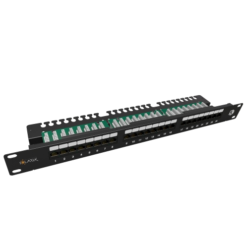 Levně Patch panel Solarix SX24L-5E-UTP-BK-N 24x RJ45 CAT5E UTP 1U s vyvazovací lištou