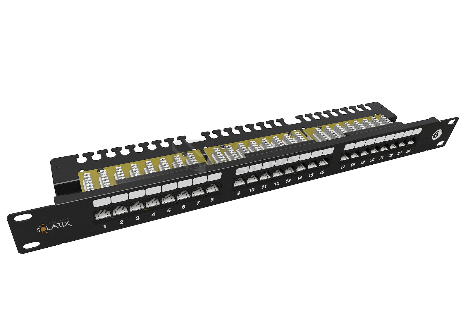 Obrázek produktu Patch panel Solarix SX24L-6-UTP-BK-N 24x RJ45 CAT6 UTP 1U s vyvazovací lištou 0