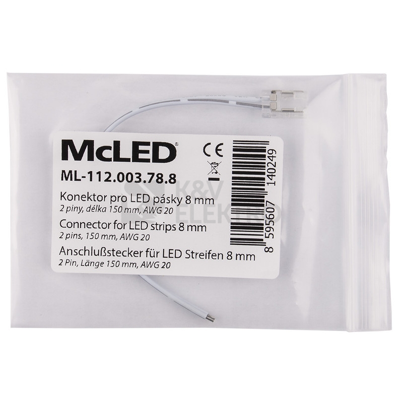 Obrázek produktu Připojovací konektor zářezový LED pásků 8mm 2pin 150mm McLED ML-112.003.78.8 4