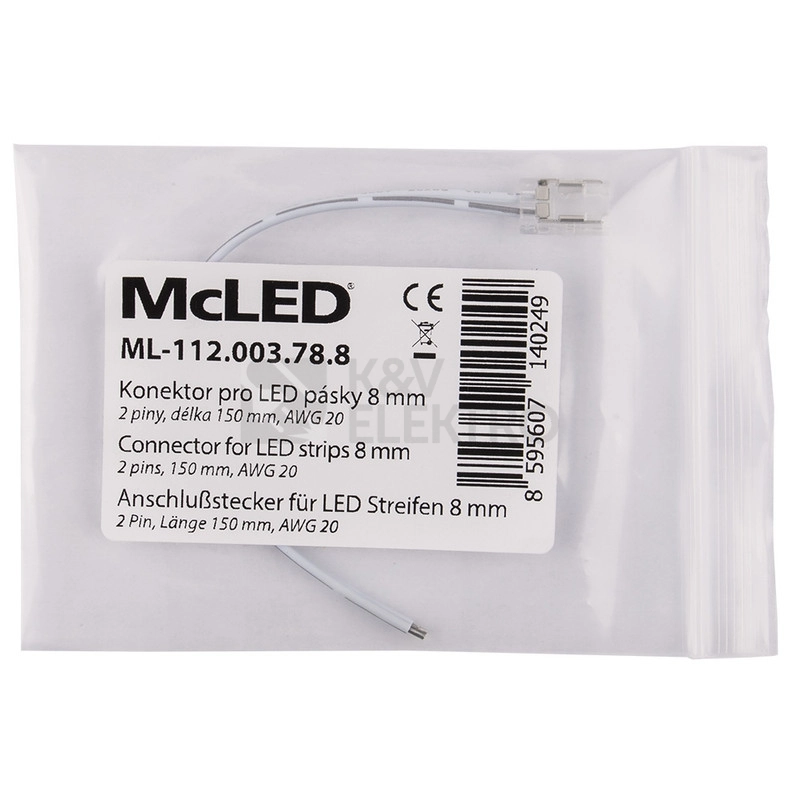 Obrázek produktu Připojovací konektor zářezový LED pásků 8mm 2pin 150mm McLED ML-112.003.78.8 4