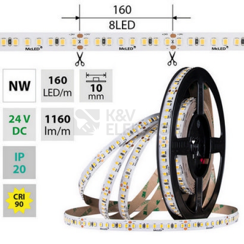  LED pásek McLED 9W/m 24V neutrální bílá CRI90 10mm ML-126.018.90.2