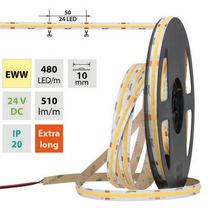 LED pásek McLED 24V COB teplá bílá 480LED/m 5W/m CRI90 10mm ML-126.053.83.2