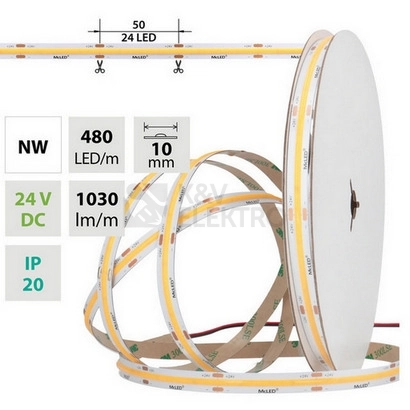 Obrázek produktu LED pásek McLED 24V COB neutrální bílá 480LED/m 10W/m CRI90 10mm ML-126.054.83.2 0
