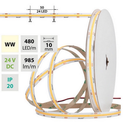 LED pásek McLED 24V COB teplá bílá 480LED/m 10W/m CRI90 10mm ML-126.055.83.2