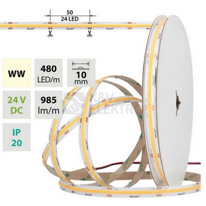 Obrázek produktu LED pásek McLED 24V COB teplá bílá 480LED/m 10W/m CRI90 10mm ML-126.055.83.2 0