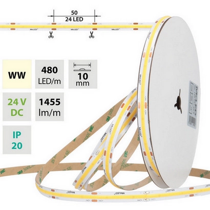 LED pásek McLED 24V COB teplá bílá 480LED/m 15W/m CRI90 10mm ML-126.058.83.2