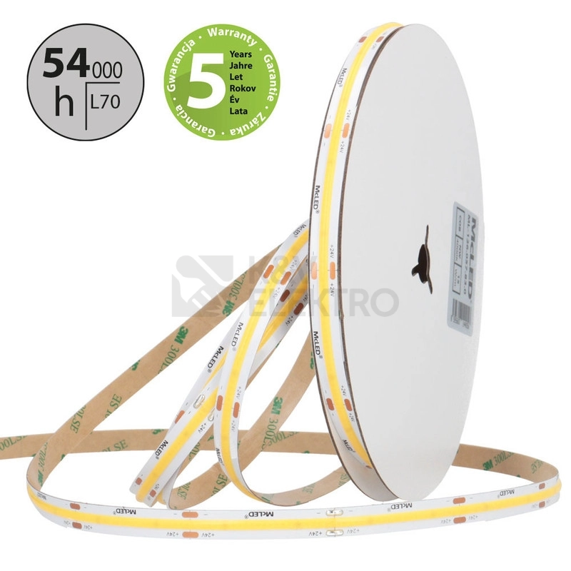 Obrázek produktu LED pásek McLED 24V COB teplá bílá 480LED/m 15W/m CRI90 10mm ML-126.058.83.2 1