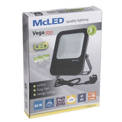 Obrázek produktu LED reflektor se zástrčkou McLED Vega 30 4000K 30W 120° ML-511.607.82.0 4