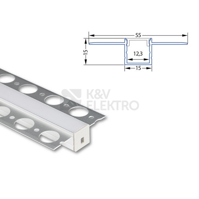 Obrázek produktu Hliníkový profil McLED pro sádrokarton AU 55x15mm včetně mléčného difuzoru 1m ML-761.028.74.1 1