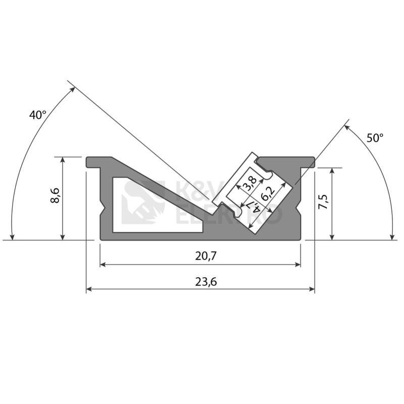 Obrázek produktu Vestavný hliníkový profil McLED VE 24x10mm včetně mléčného difuzoru 1m ML-761.029.74.1 5