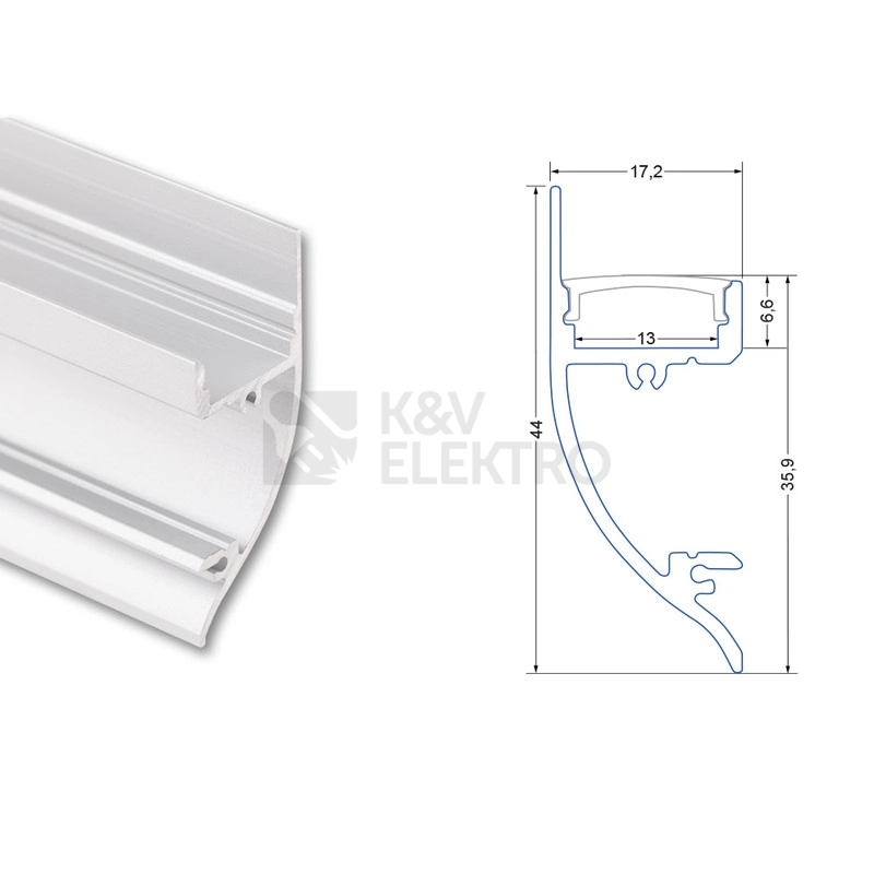 Obrázek produktu Nástěnný hliníkový profil McLED NC 44x17mm včetně mléčného difuzoru 2m ML-761.034.74.2 5