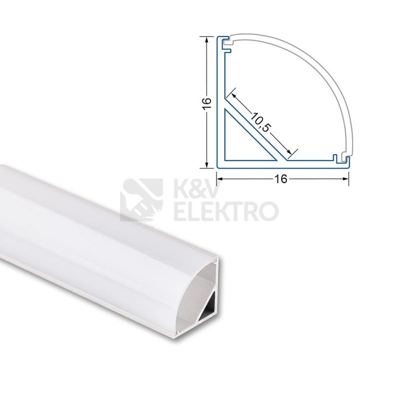 Obrázek produktu Rohový hliníkový profil McLED RS2 16x16mm s mléčným difuzorem 1m ML-761.041.74.1 5