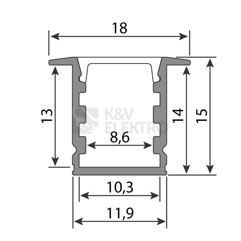 Obrázek produktu Vestavný hliníkový profil McLED VI 12x15mm včetně mléčného difuzoru 1m ML-761.048.74.1 5