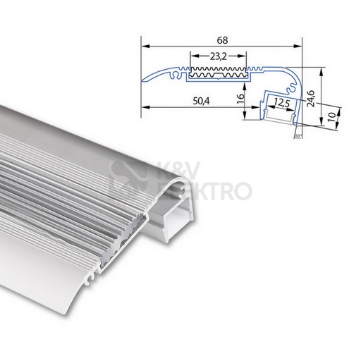 Obrázek produktu Nášlapný hliníkový profil McLED BF 68x25mm včetně mléčného difuzoru a silikonové podložky 2m ML-761.310.86.2 3