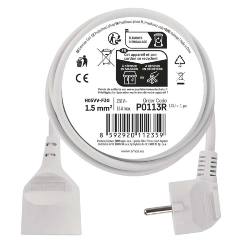 Prodlužovací kabel 3m 1zásuvka bílý PVC EMOS P0113R (obrázek 7)