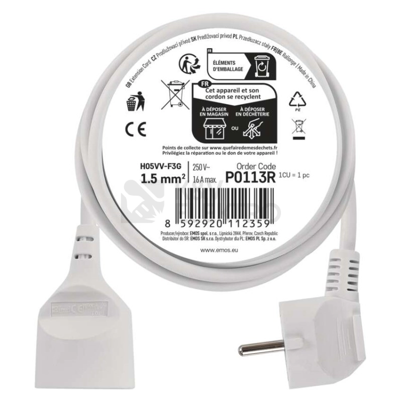 Obrázek produktu Prodlužovací kabel 3m 1zásuvka bílý PVC EMOS P0113R 6