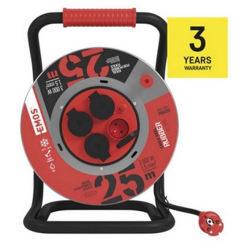 Prodlužovací kabel na bubnu 25m/4zásuvky 3×1,5mm2 černá EMOS P084255 1908242514