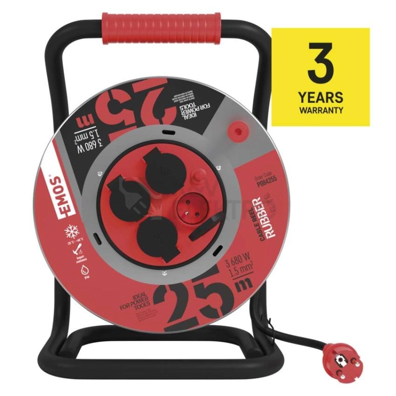 Obrázek produktu Prodlužovací kabel na bubnu 25m/4zásuvky 3x1,5mm2 černá EMOS P084255 1908242514 6