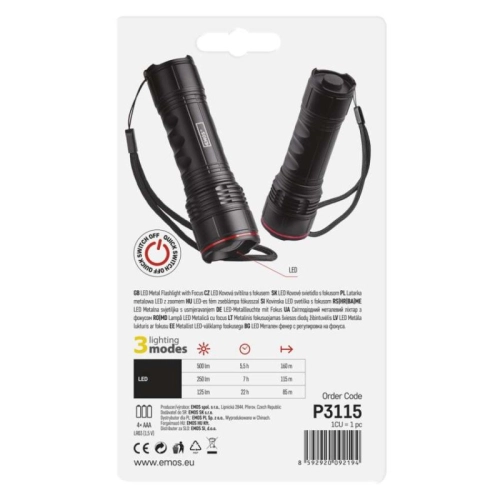 LED svítilna kovová 500lm 4x AAA FOKUS EMOS P3115 (obrázek 8)