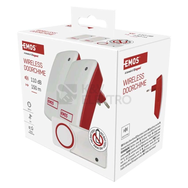 Obrázek produktu Bezbateriový domovní bezdrátový zvonek EMOS P5750.2R do zásuvky 7